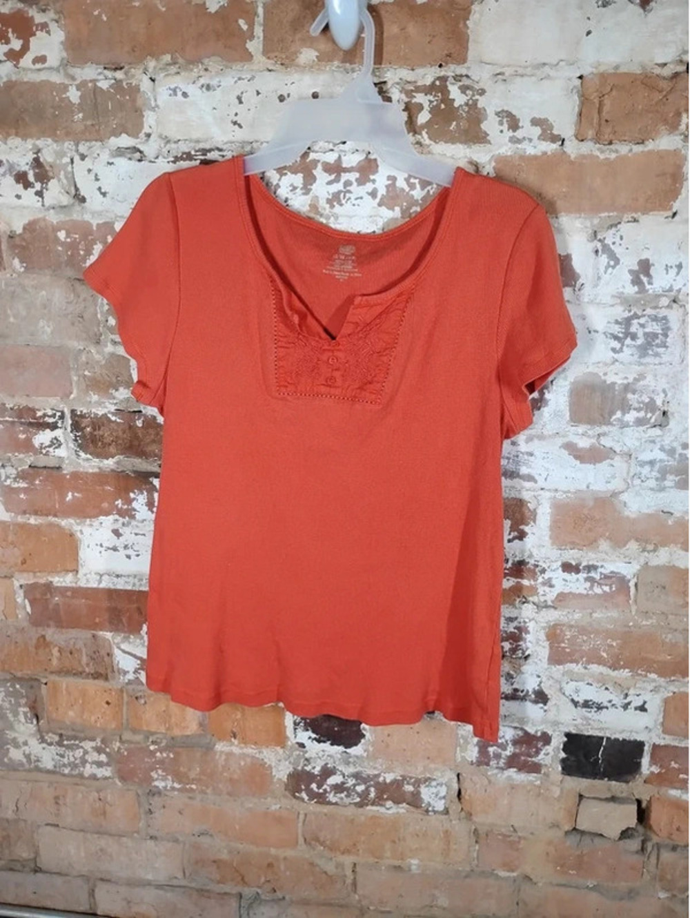 Vintage Faded Glory Womens Orange Short Sleeve Embroidered Top Size 1X